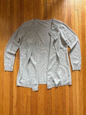 Cortland Park Pale Grey 100% Cashmere Long Cardigan Sweater, size L